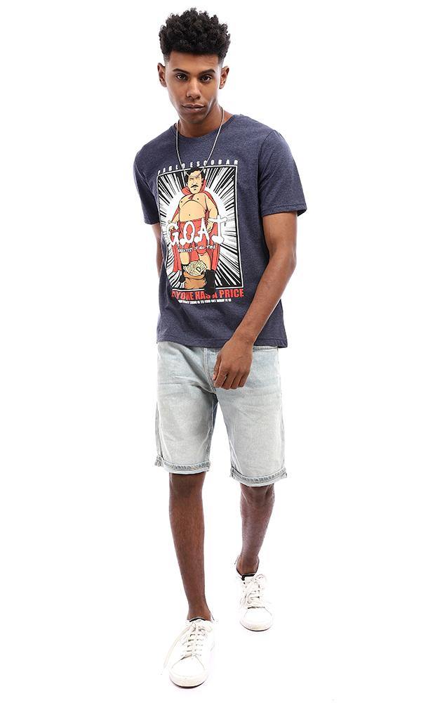 95220 Round Neck Cotton T-Shirt With Half Sleeves - Navy Blue - Ravin 