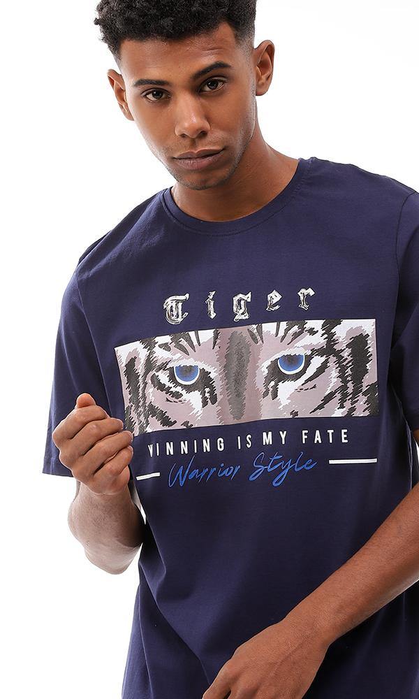 95226 Printed Casual Slip On Navy Blue T-Shirt - Ravin 