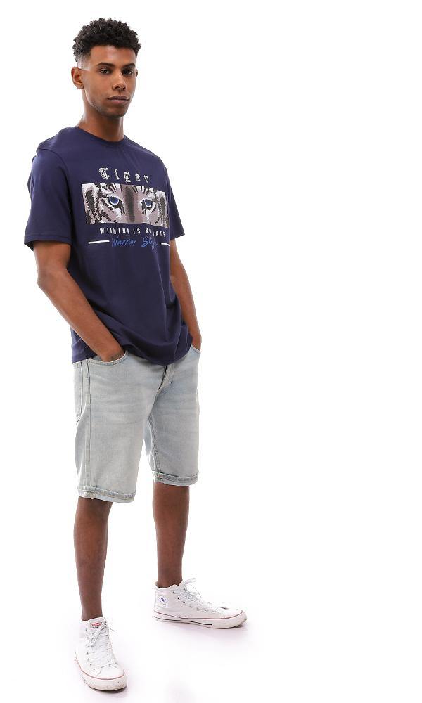 95226 Printed Casual Slip On Navy Blue T-Shirt - Ravin 