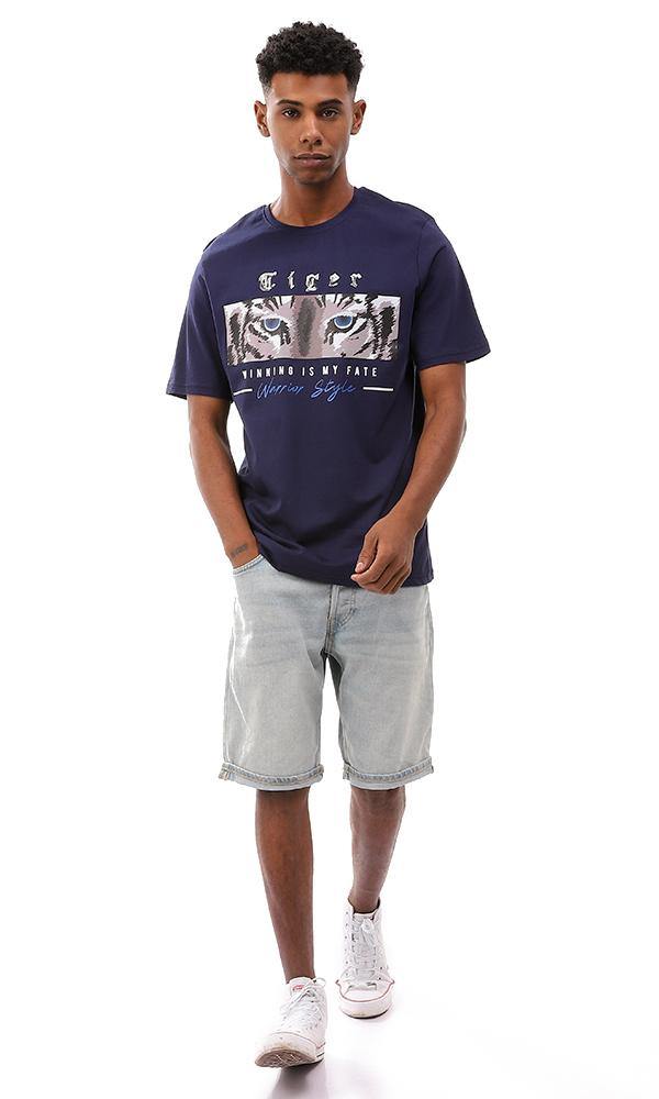 95226 Printed Casual Slip On Navy Blue T-Shirt - Ravin 