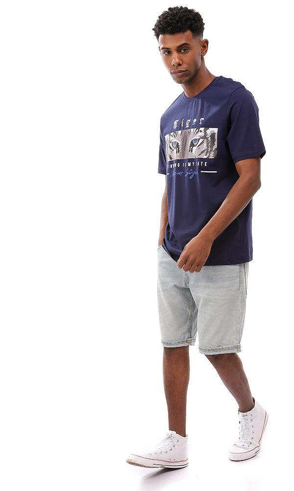 95226 Printed Casual Slip On Navy Blue T-Shirt - Ravin 