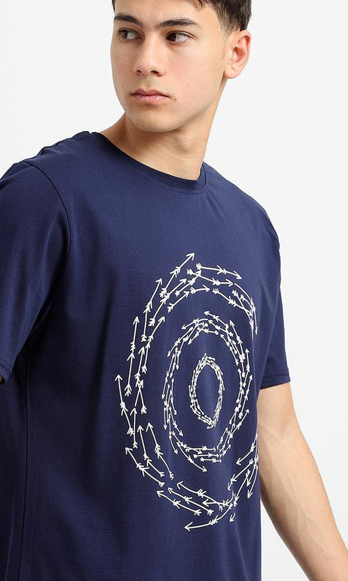 95233 Printed Circular Arrows Navy Blue Comfy Tee - Ravin 