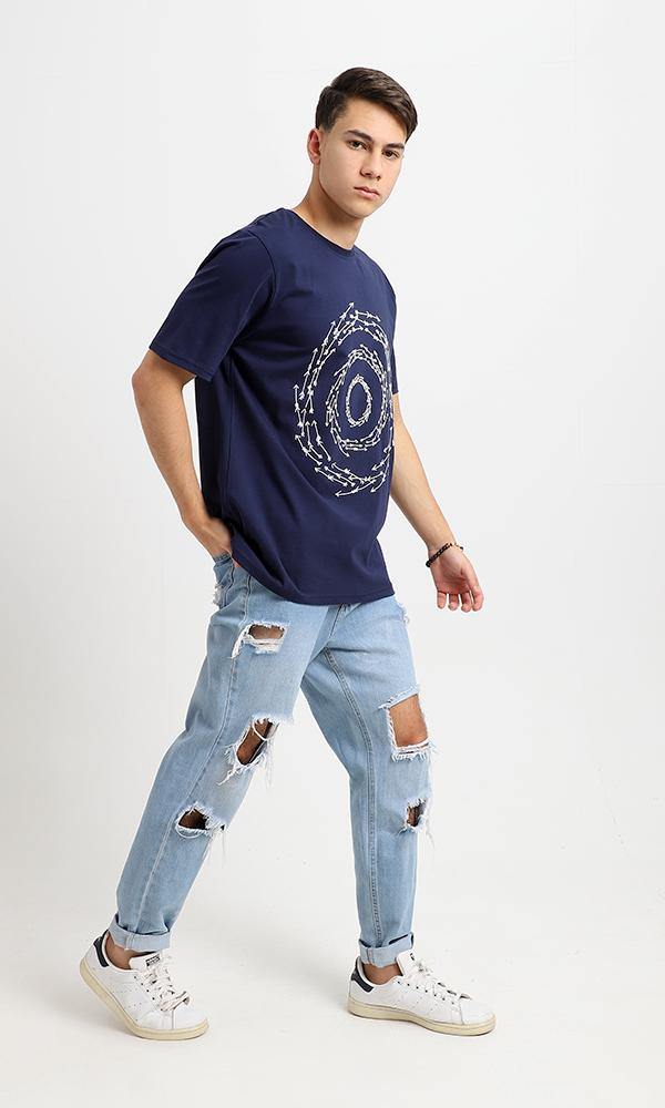 95233 Printed Circular Arrows Navy Blue Comfy Tee - Ravin 
