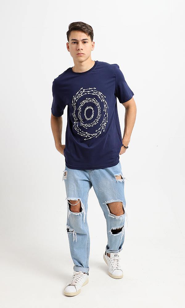 95233 Printed Circular Arrows Navy Blue Comfy Tee - Ravin 