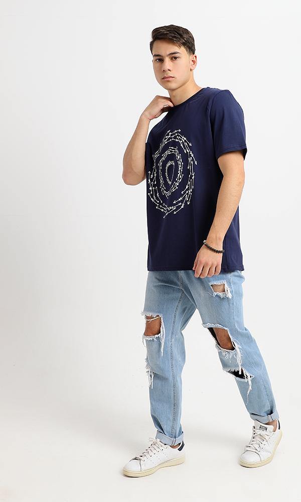95233 Printed Circular Arrows Navy Blue Comfy Tee - Ravin 