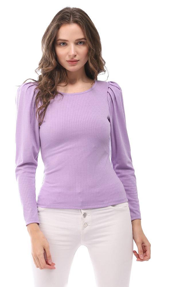 95239 Buff Sleeves Ribbed Cotton Top - Lilac - Ravin 