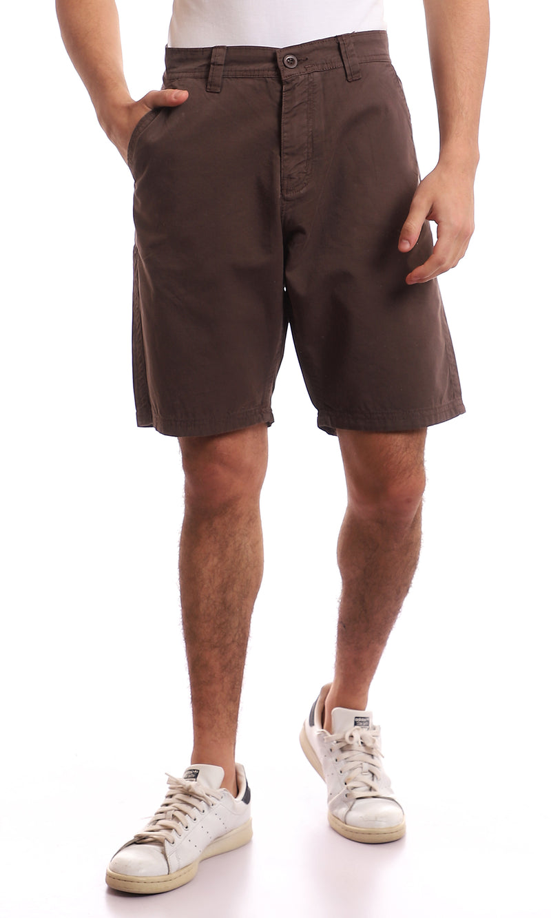 95240 Plain Fly Zip Button Closure Dark Brown Short