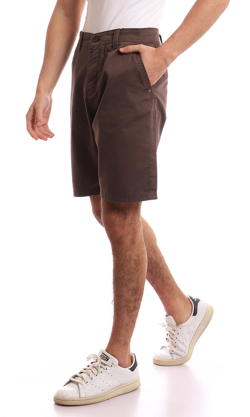 95240 Plain Fly Zip Button Closure Dark Brown Short