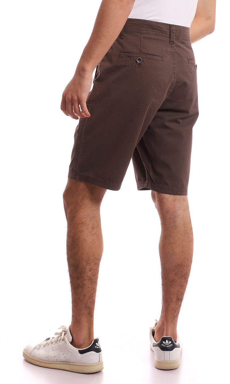 95240 Plain Fly Zip Button Closure Dark Brown Short