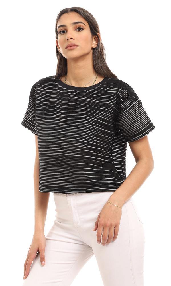 95246 Striped Short Sleeves Cropped Top - Black & Grey - Ravin 