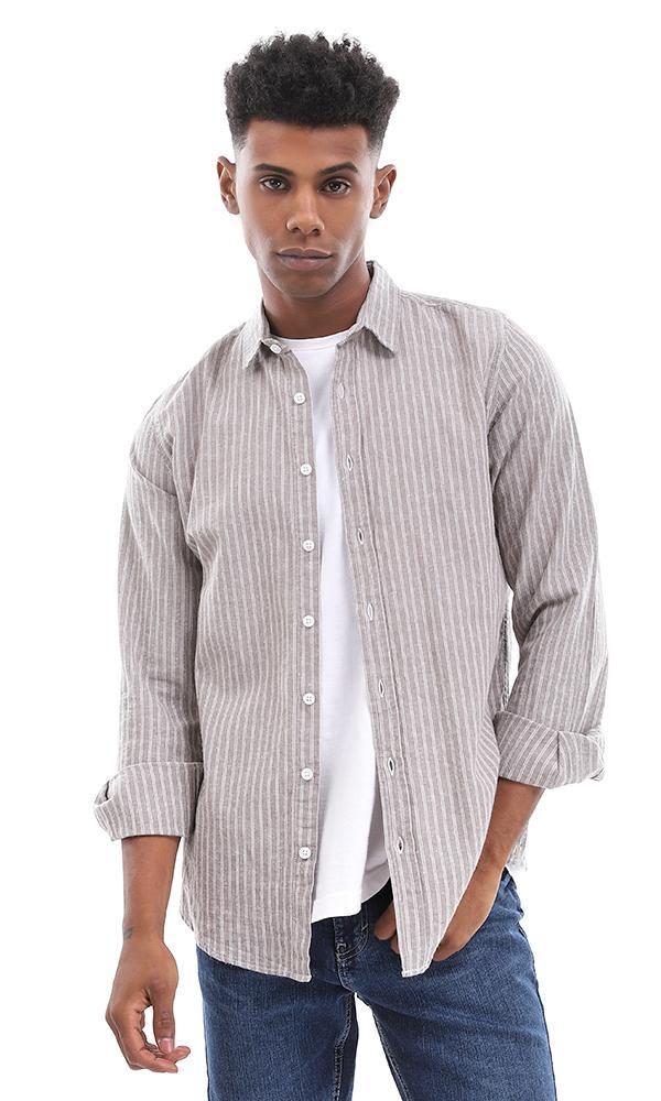 95258 Buttoned Down Heather Light Brown Striped Shirt - Ravin 