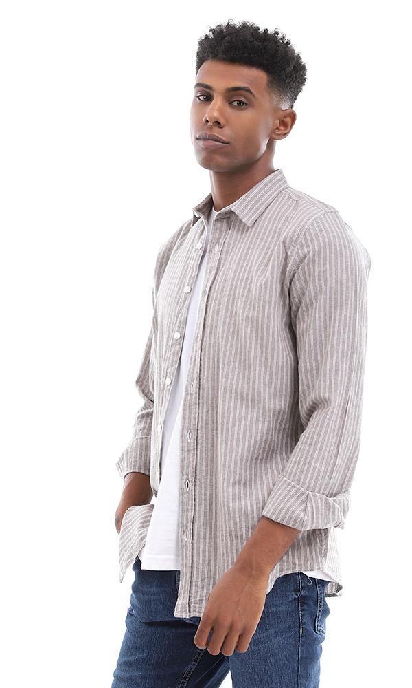 95258 Buttoned Down Heather Light Brown Striped Shirt - Ravin 