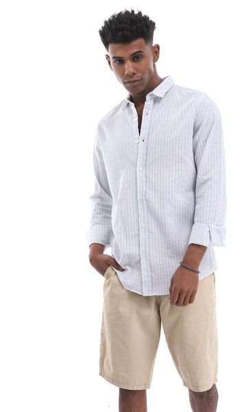 95259 Sky Blue Striped Turn Down Collar Shirt With Long Sleeves - Ravin 