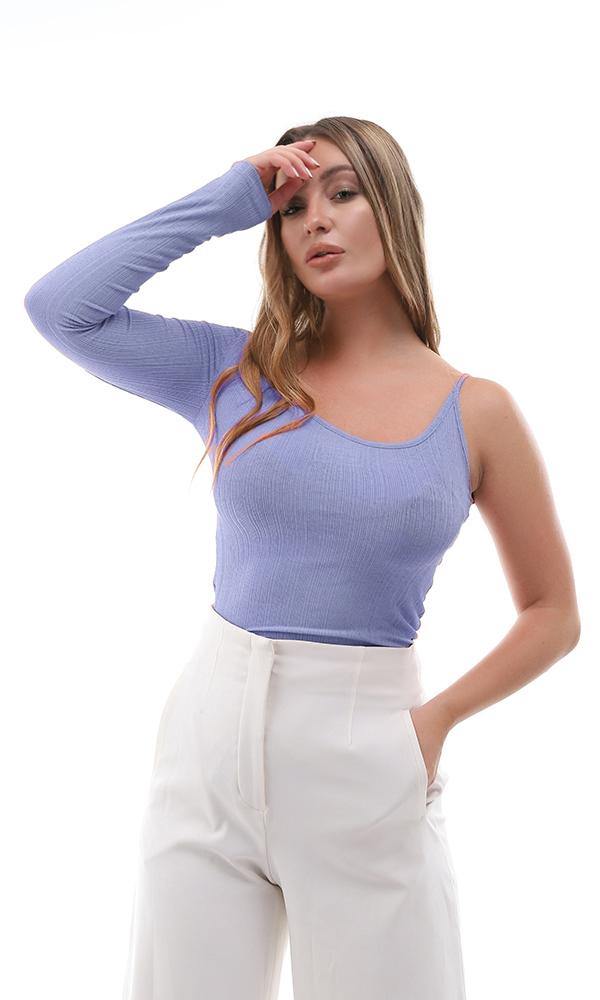 95274 One Shoulder Self Striped Light Blue Top - Ravin 