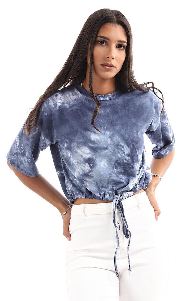 95283 Tie Dye Adjustable Drawstring Loose Top - Steal Blue - Ravin 