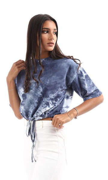 95283 Tie Dye Adjustable Drawstring Loose Top - Steal Blue - Ravin 