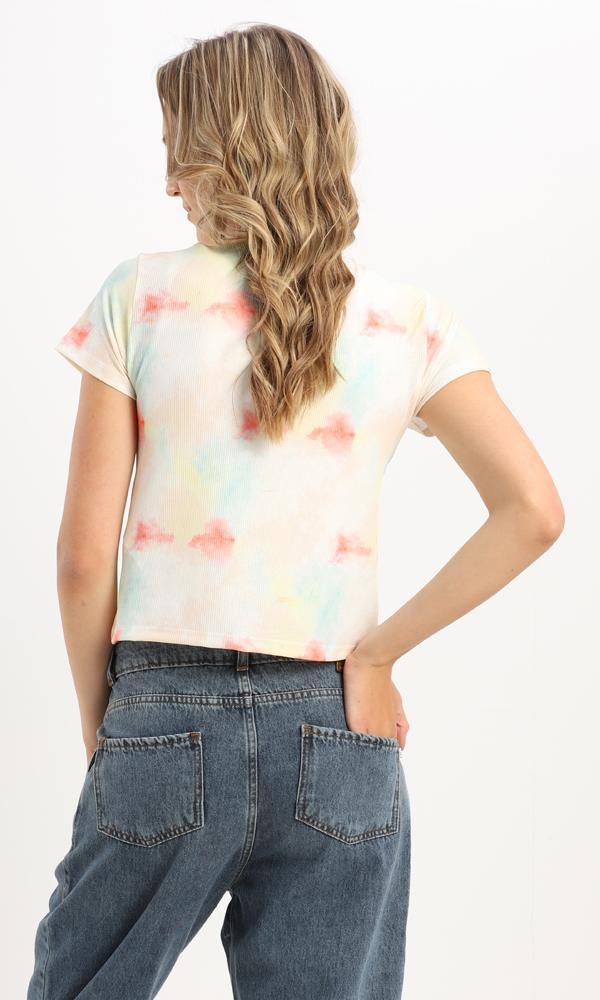 95287 Ribbed Mock Neck Short Sleeves Tie Dye Cropped Top - Ravin 