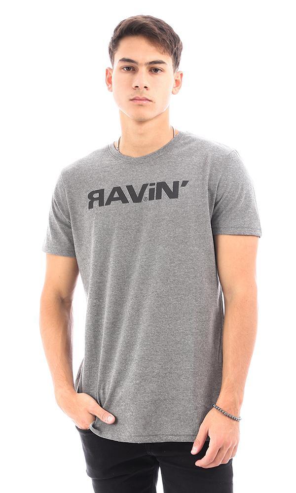 95297 Printed Crew Neck Comfy Heather Dark Grey Tee - Ravin 