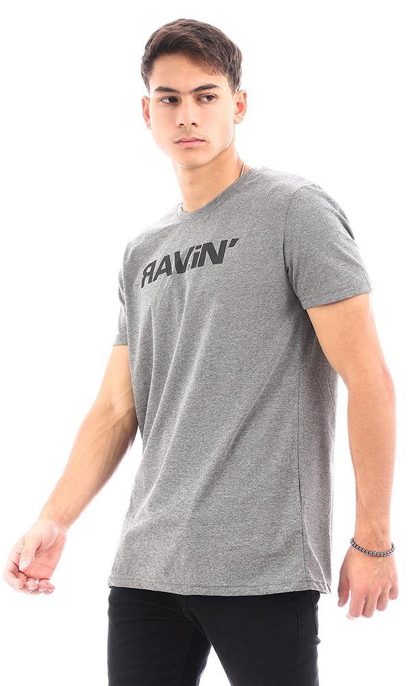 95297 Printed Crew Neck Comfy Heather Dark Grey Tee - Ravin 