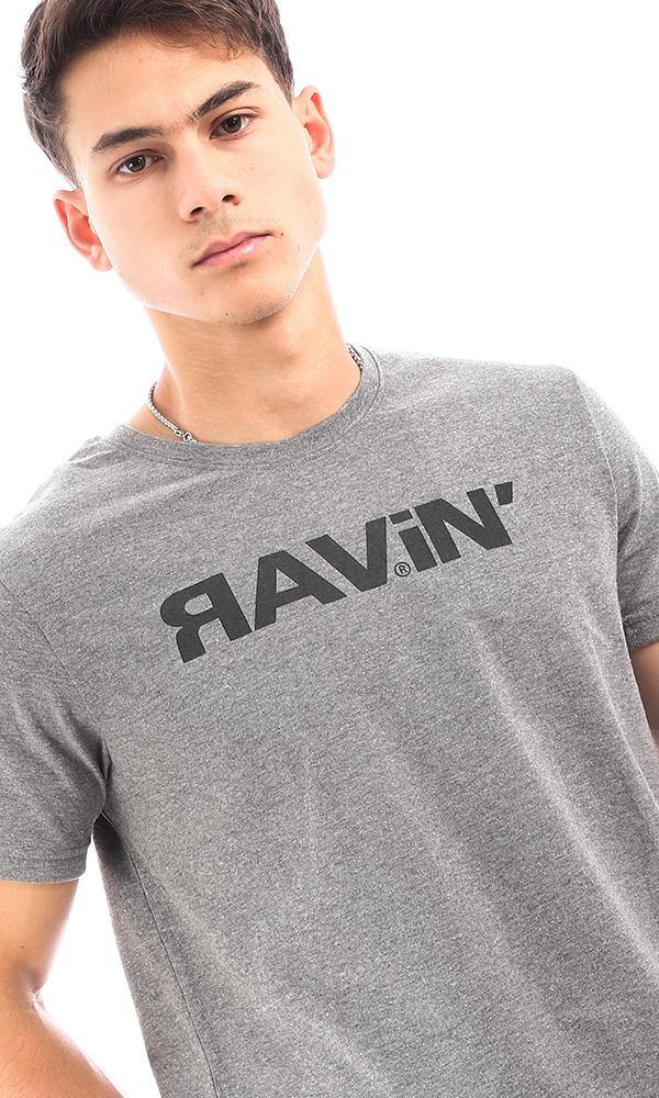 95297 Printed Crew Neck Comfy Heather Dark Grey Tee - Ravin 