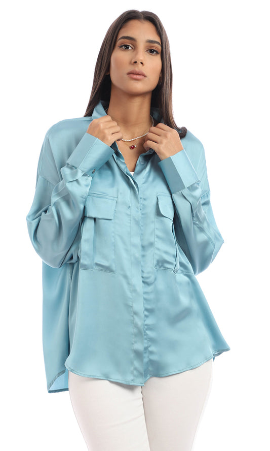 95303 Stain Full Sleeves Shirt With Chest Pockets - Dark Mint