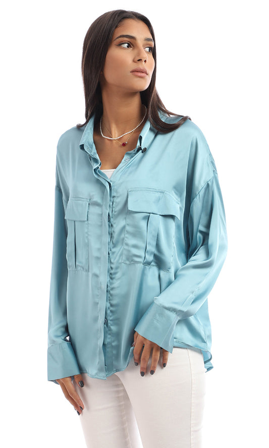 95303 Stain Full Sleeves Shirt With Chest Pockets - Dark Mint