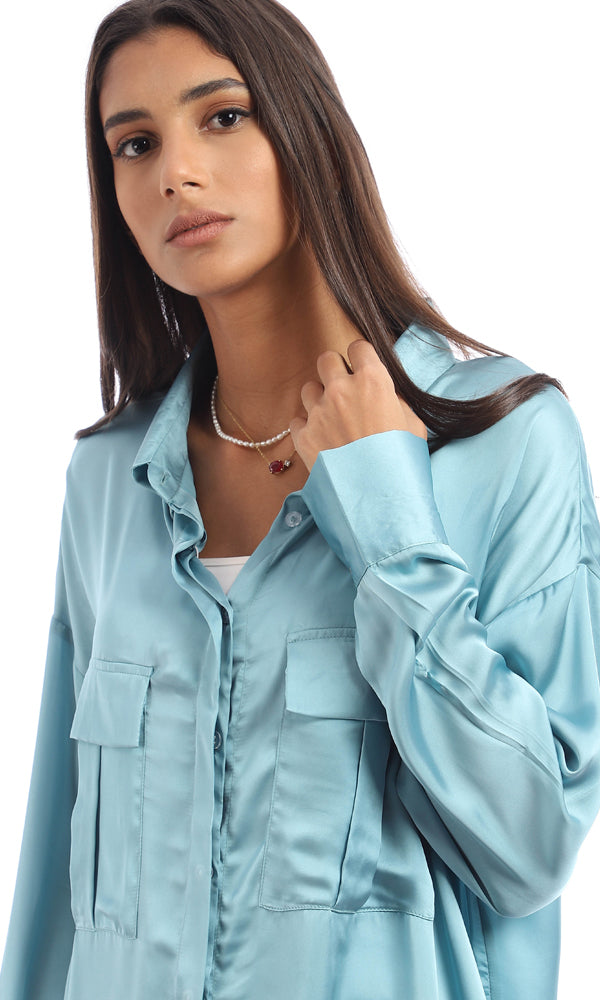 95303 Stain Full Sleeves Shirt With Chest Pockets - Dark Mint