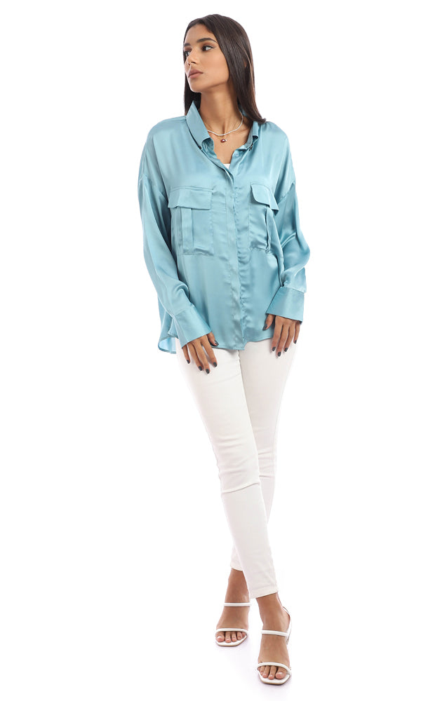 95303 Stain Full Sleeves Shirt With Chest Pockets - Dark Mint