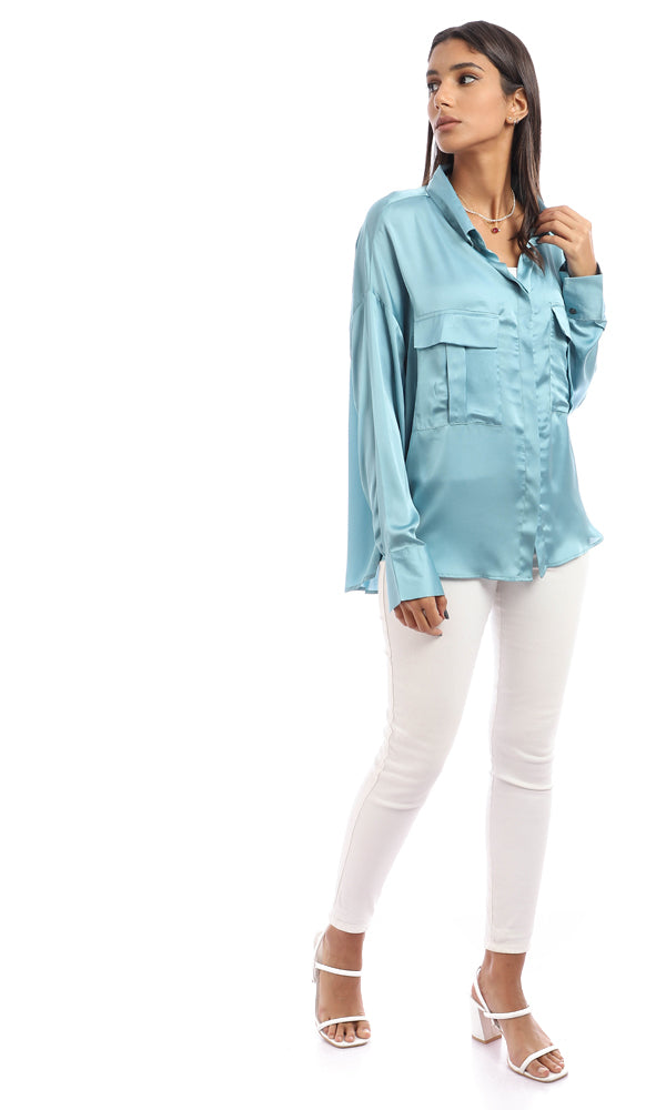 95303 Stain Full Sleeves Shirt With Chest Pockets - Dark Mint