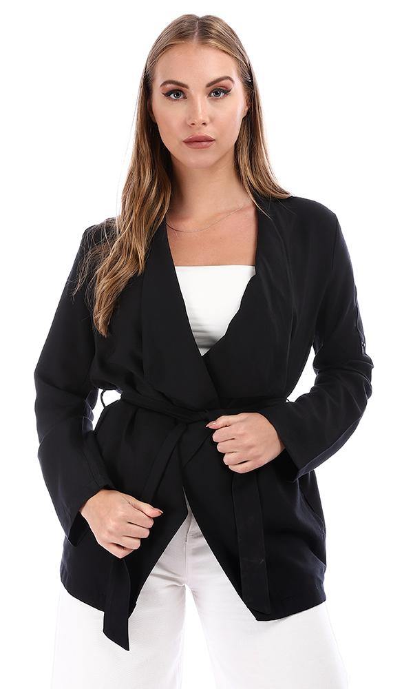 95308 Collar-Less High-Low Black Jacket - Ravin 