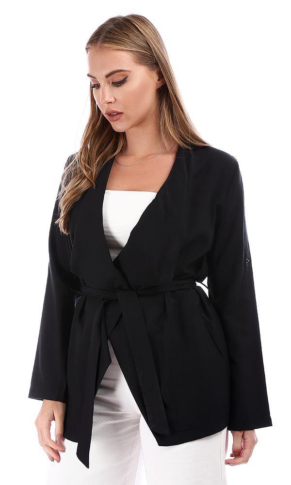 95308 Collar-Less High-Low Black Jacket - Ravin 