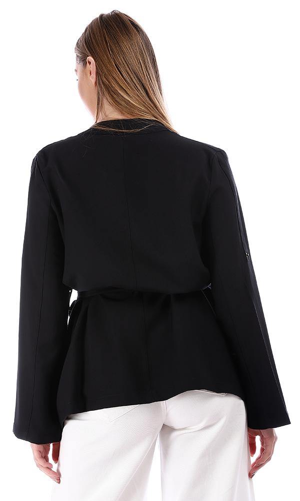 95308 Collar-Less High-Low Black Jacket - Ravin 