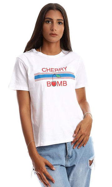 95314 "Cherry Bomb" White Short Sleeves Tee - Ravin 