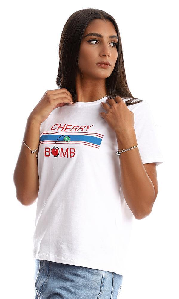 95314 "Cherry Bomb" White Short Sleeves Tee - Ravin 