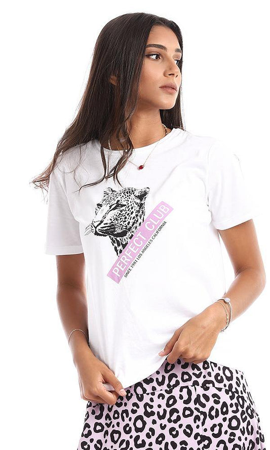 95321 Leopard Printing Cotton White Tee - Ravin 