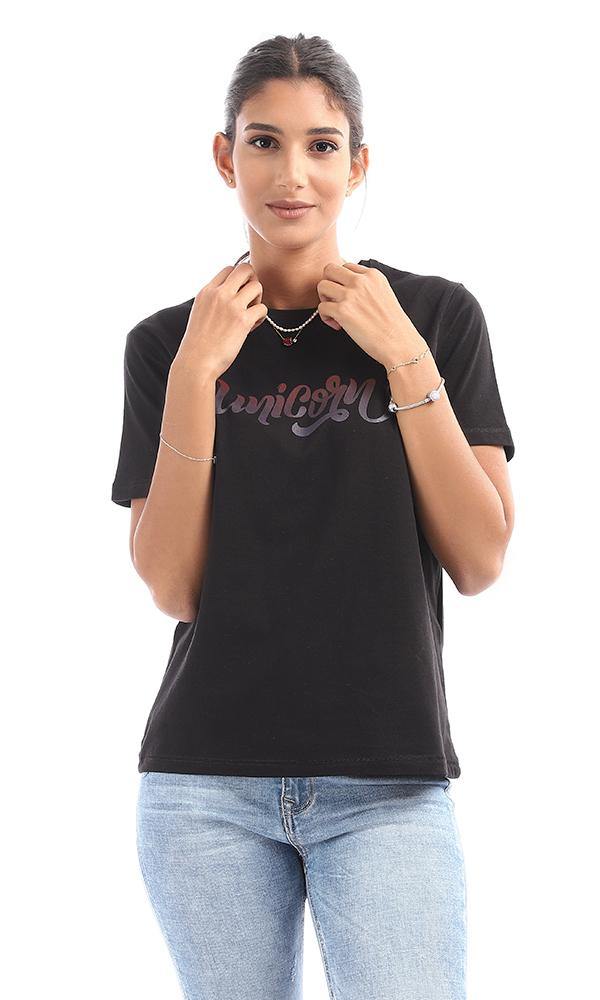 95325 "Unicorn" Printed Short Sleeves Black Tee - Ravin 