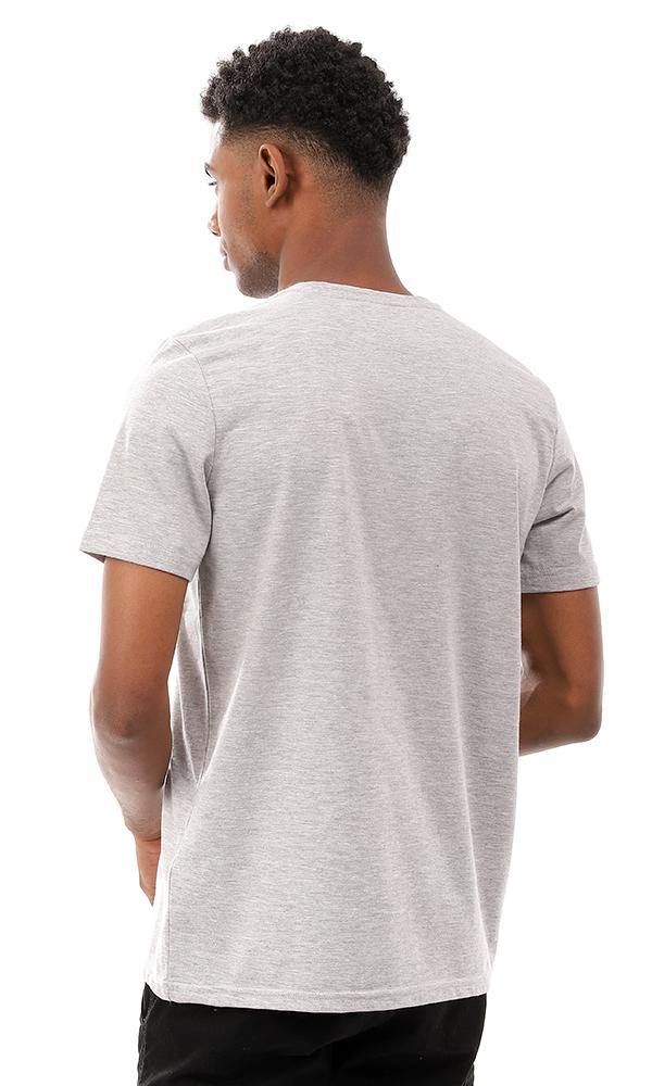 95327 Printed Heather Light Grey Round Collar T-Shirt - Ravin 