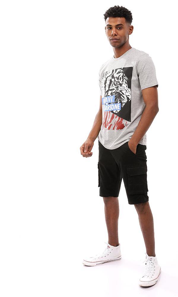 95327 Printed Heather Light Grey Round Collar T-Shirt - Ravin 