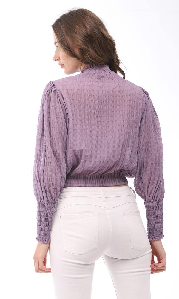 95333 Full Sleeves Purple Elastic Mock Neck Blouse - Ravin 