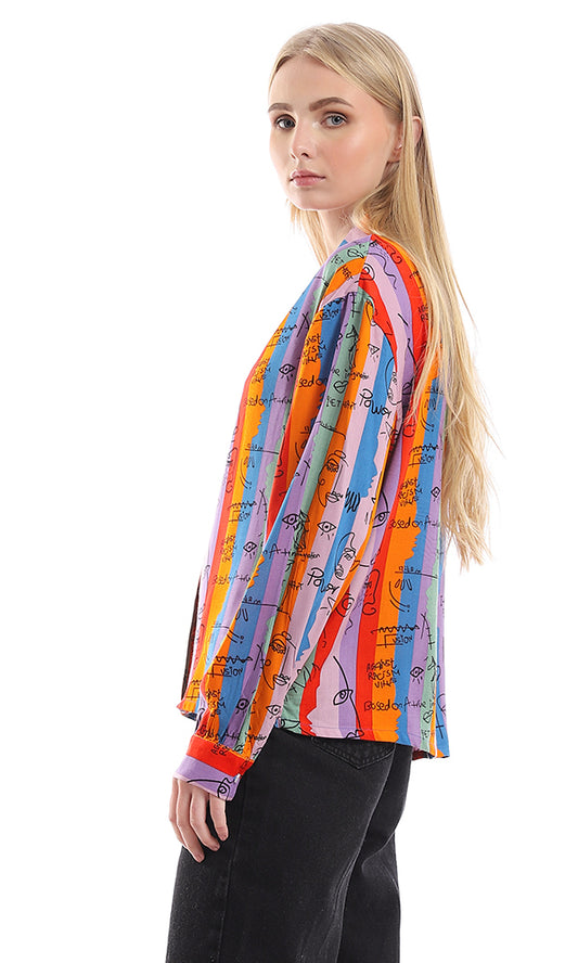 95340 Colorful Striped & Self Pattern Buttoned Shirt - Multicolour