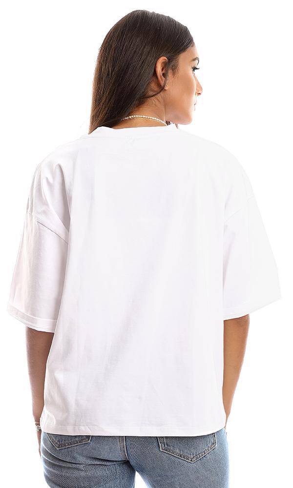 95348 Printed "Move" Short Sleeves Loose White Tee - Ravin 