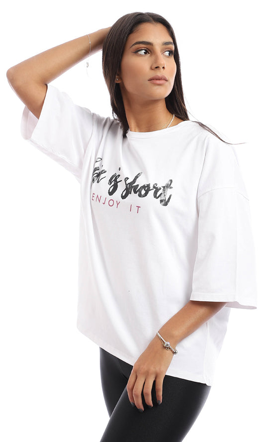 95354 Loose Fit Printed Cotton White T-Shirt