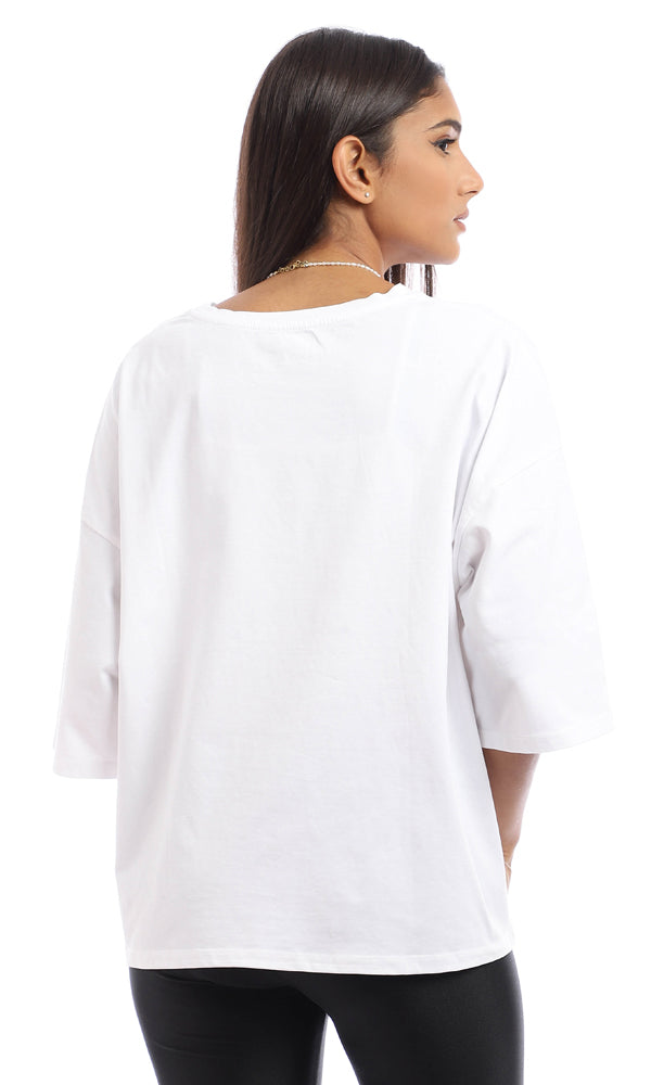 95354 Loose Fit Printed Cotton White T-Shirt