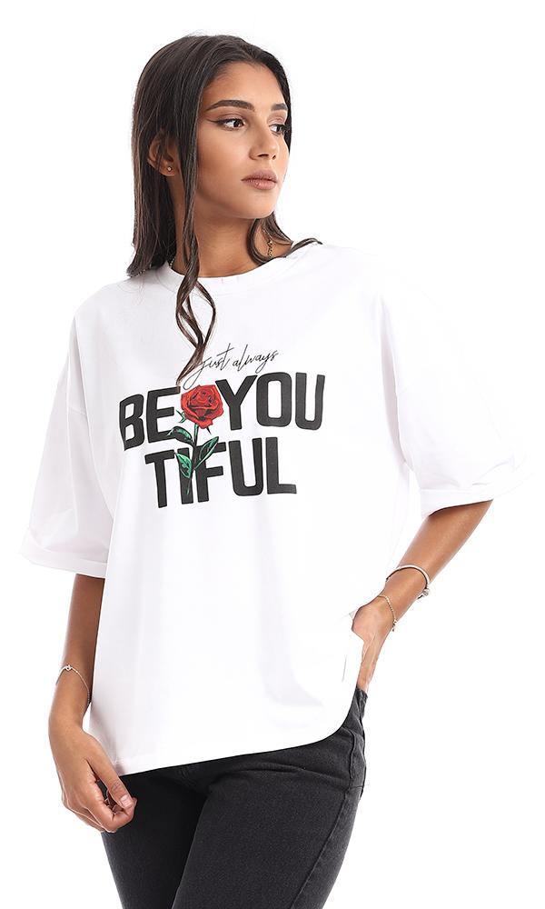 95355 "Just Always BEYOUTIFUL" Printed Loose White Tee - Ravin 