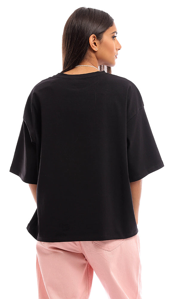 Star Graphic Oversized Crew Neck T-Shirt - Black - 95357