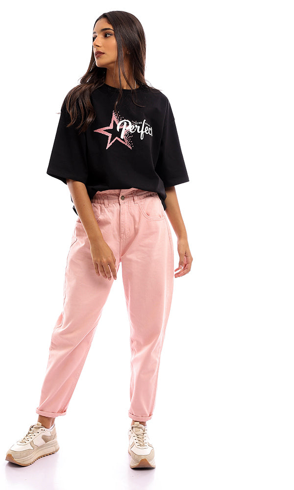 Star Graphic Oversized Crew Neck T-Shirt - Black - 95357