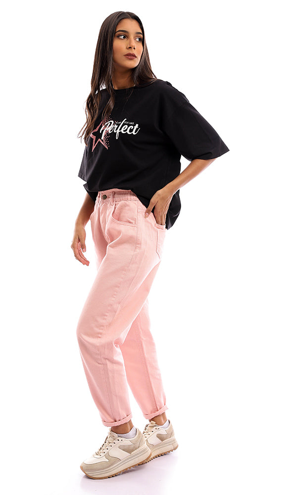 Star Graphic Oversized Crew Neck T-Shirt - Black - 95357