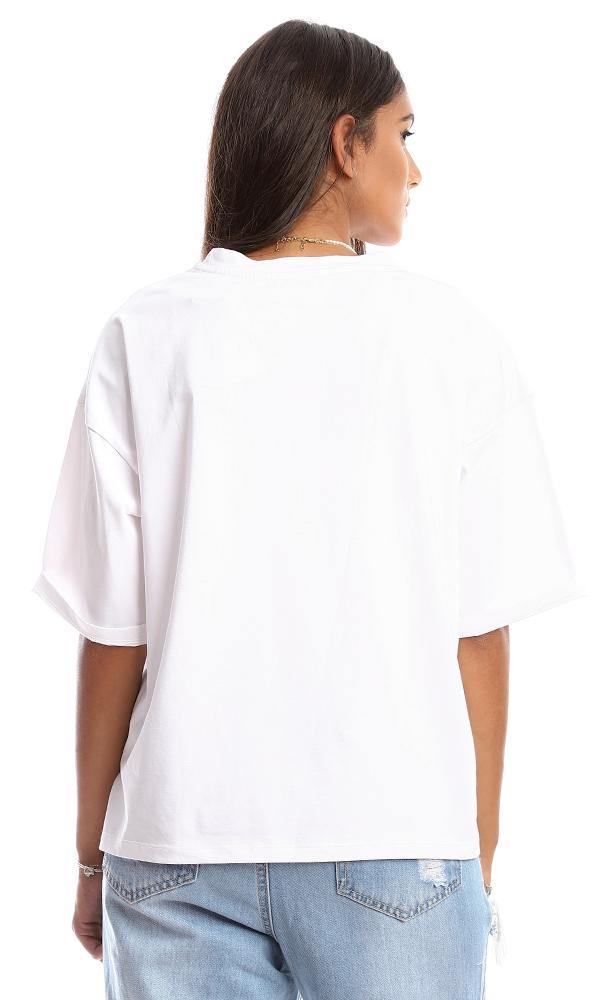 95360 Crew Neck Printed "Mon Cheri" Loose White Tee - Ravin 