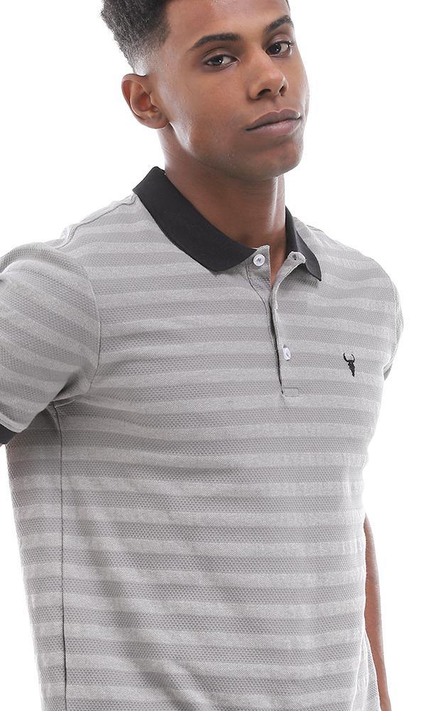 95367 Chic Self Striped Grey Buttoned Polo Shirt - Ravin 