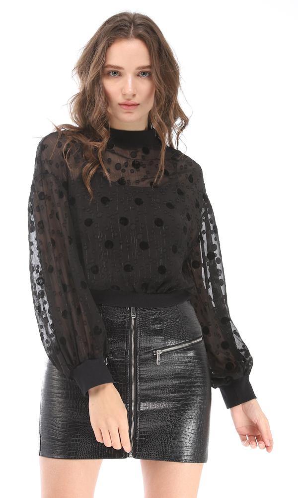 95373 Elegant Sheer Dotted Top - Black - Ravin 